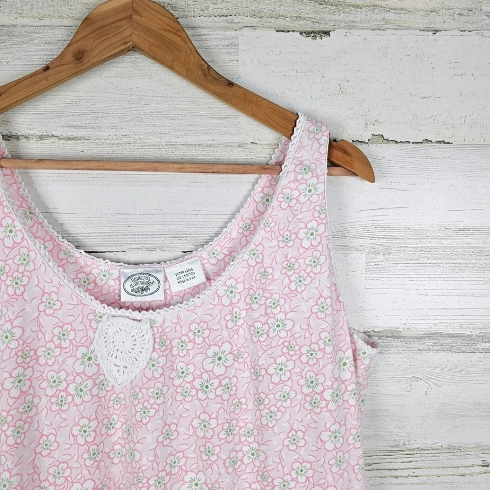VTG Laura Ashley Nightgown XL Pink Floral Crochet Lace Coquette Cottagecore